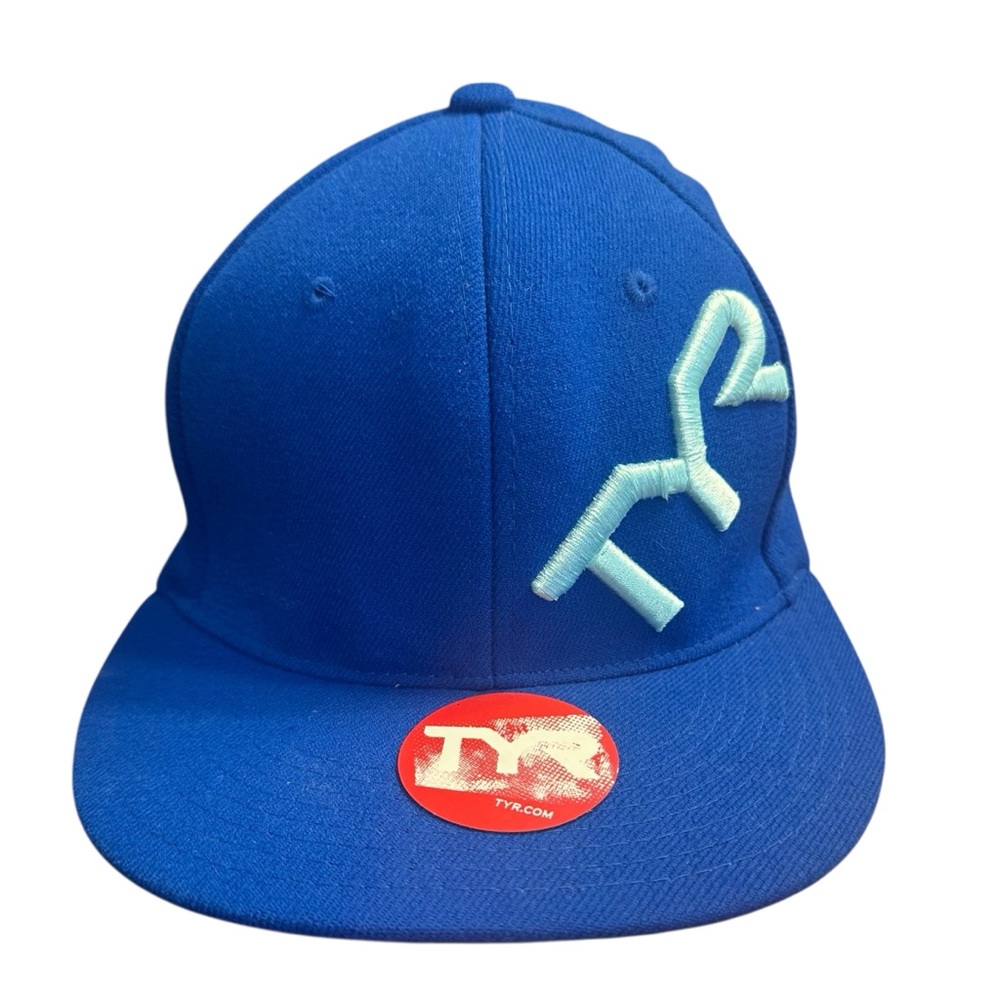 TYR Sport Logo Adult Men Blue Graphic Fitted Bseball Cap Hat Size M/L